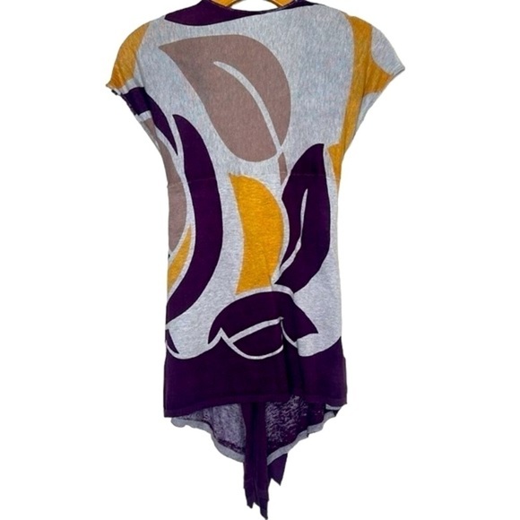 Anthro Moth Wrap Around Sleeveless Cardigan Sweater Lightweight Purple Yellow M - Picture 3 of 15